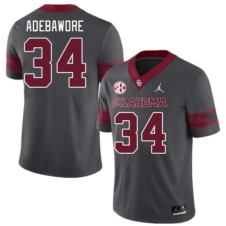 #34 Adepoju Adebawore Oklahoma Sooners 2024 SEC Conference College Football Jerseys-Charcoal